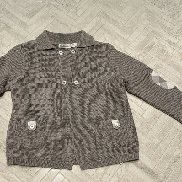 Patachou Gray Knit double button sweater with plaid detailing, 18mo - Picture 4 of 8